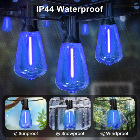 26Ft ST38 12+1 ST38 Bulbs, LAMPHOME Outdoor String Lights, Blue Patio Lights with Edison LED Shatterproof String Lights