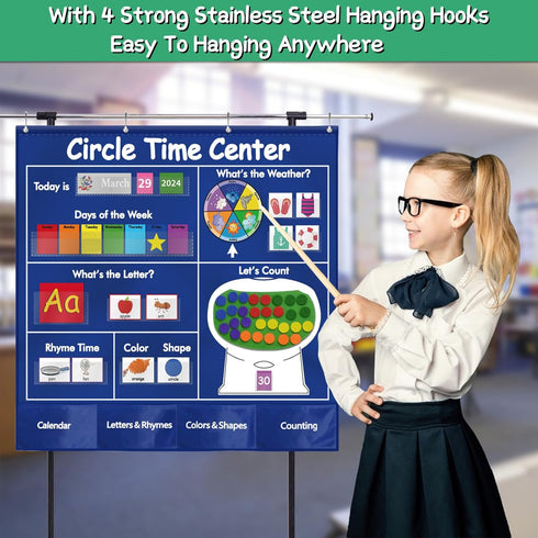 KIKIGOAL Circle Time Center Classroom Pocket Chart, Educational Teaching Materials for Learning Calendar and Weather