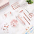 Rose Gold Desk Accessories Set, Acrylic Stapler, Tape Holder, 2 Ballpoint Pens, Scissors, Clips, 1000 Staples