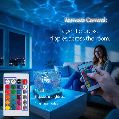 Masshomi 16 4 Dimming LED Ocean Wave Projector Light Color Change Mode Touch Remote USB Portable Desk Lamp Cube Shape