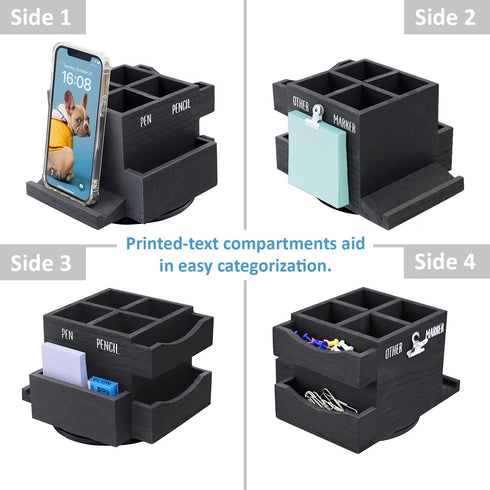 Ikee Design 360-degree Rotating Pen Holder, Desk Organizer with 7 Compartments for Office Supplies
