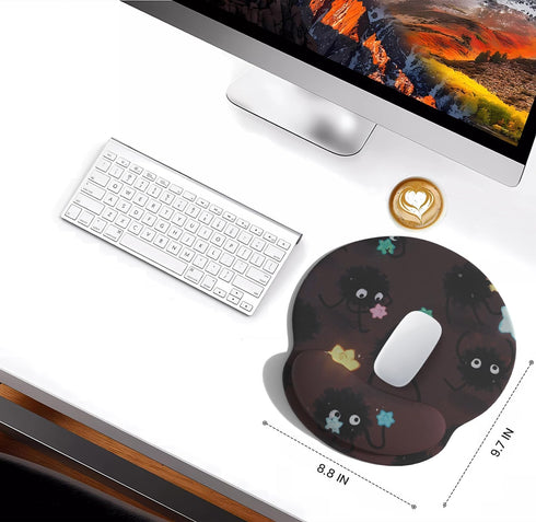 LuckyCow Cute Cartoon Small Black Coal Ball Mouse Pad with Wrist Support, Ergonomic Wrist Rest Table Decoration Simple