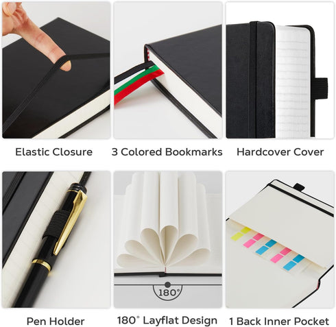 Notebooks College Ruled, A4 (8.5 x 11) Large Notebook Journal with 100GSM Lined Paper, Hardcover Leather Journaling Notebooks for Women & Men, 320 Pages, Big Black Notebook by FOCUS DAY