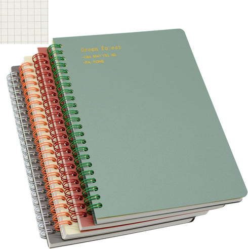 Yansanido 4 Pcs A5 Spiral Notebook, Thick Plastic Hardcover, Graph Paper, 80 Sheets - 160 Pages, 4 Colors