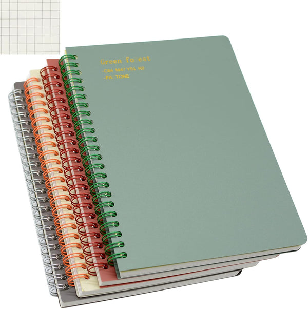 Yansanido 4 Pcs A5 Spiral Notebook, Thick Plastic Hardcover, Graph Paper, 80 Sheets - 160 Pages, 4 Colors