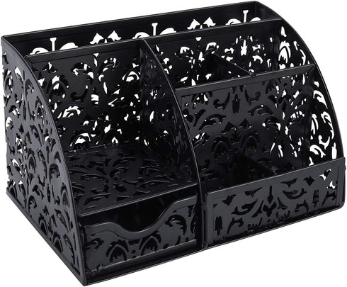 EasyPAG Office Desk Organizer Caddy with 6 Compartments and 1 Sliding Drawer Desktop Accessories Supplies Pen Holder for Home School Classroom,Black by EasyPAG