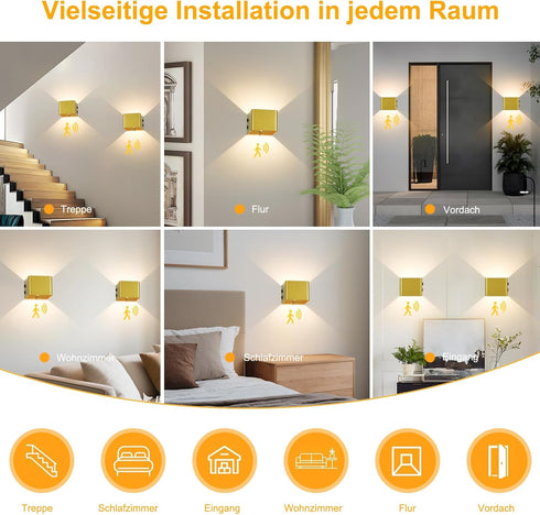 HEIKESZ 4000mAh, Remote,3 Rechargeable Wireless Wall Light, Motion Sensor Indoor Lights, Battery Powered LED Up Down