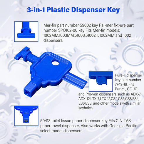 3-in-1 Dispensers.Blue,Pack 1 Plastic Dispenser Key Suitable for Toilet Paper Dispensers,Paper Towel Dispensers