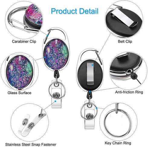 Xoqo Heavy Duty Retractable Badge Reel, Crystal Glass Badge Holder with Belt Clip, 3 PACK for Office Workers