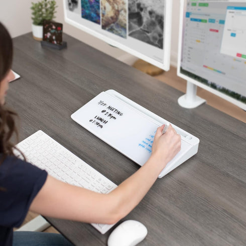 VIVO Glass 16 x 7 inch Dry Erase Board with Storage, Desktop Whiteboard Organizer with Hidden Compartments, DESK-WB16A