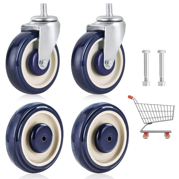 NATGAI 4 Pack Shopping Cart Replacement Casters Kit, Shopping Cart Wheels 5"