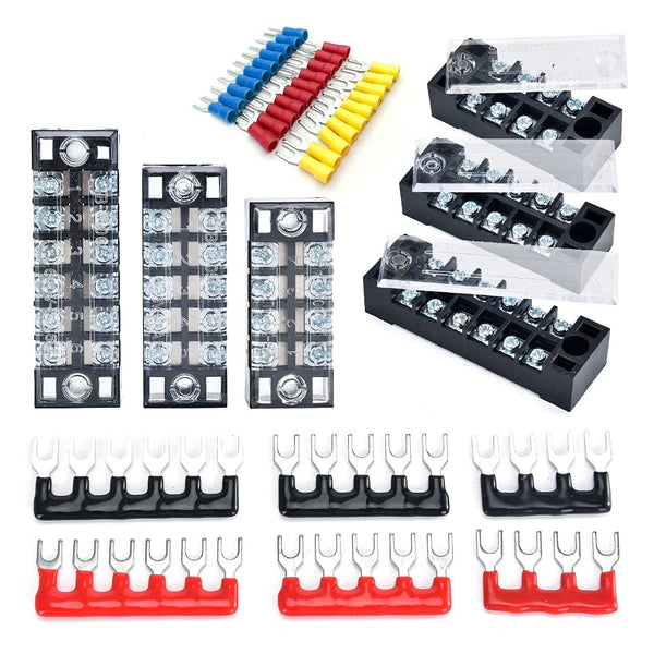 6 Sets Terminal Blocks, 6Pcs 4/5/6 Positions 600V 15A Dual Row Screw Terminal Strip Block + Insulated Terminals