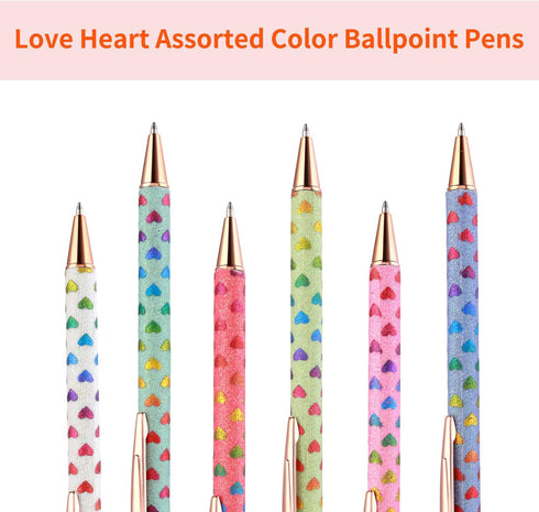 Bling Metal Pens, 6 Pack 1.0 mm Click Retractable Ballpoint Pens Black Ink Medium Point Gift Pens Glitter Retractable Pen Comfortable Writing Pens Pretty Journaling Pens for Student(Love Heart) by cobee