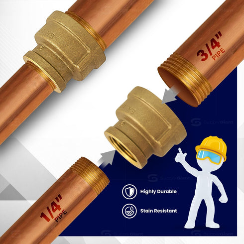 Supply Giant CSSD0340 3/4'' x 1/4' Reducing Coupling with Female National Pipe Taper Threaded Ends, Brass Construction