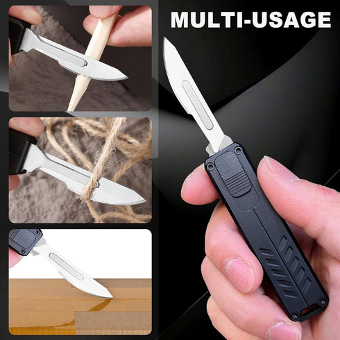 10PCS #23 Caressolove Auto Retractable Utility Knife, Safety Black Automatic Box Cutter, Scalpel Pocket Knife, Push