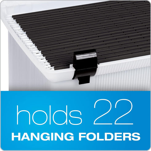 Pendaflex Portable File Box, Frosted White with Hinged Lid and 3 Black Letter Size Hanging Folders Included