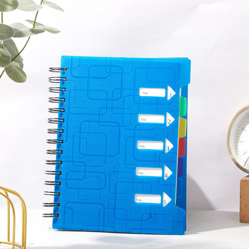 CAGIE 5x7 Spiral Notebook, College Ruled, 5 Subject with Dividers, A5 Journal for Work, 240 Pages, Blue