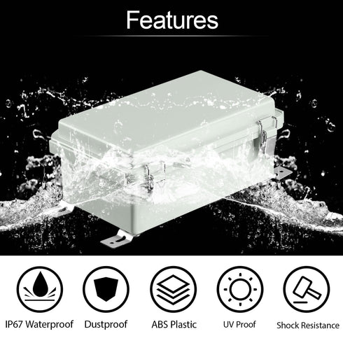 LeMotech Electrical Box, IP67 Waterproof Hinged Cover Junction Box, ABS Plastic Enclosure with Mounting Plate, Wall