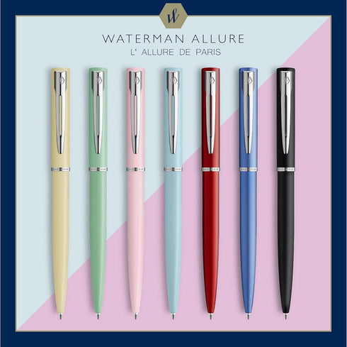 Waterman Allure Ballpoint Pen - Citron Yellow Matte Lacquer with Chrome Trim - Medium Point Blue Ink with Gift Box