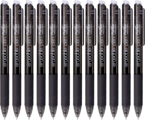 ParKoo 12 Black Ink Retractable Erasable Gel Pens, Fine Point 0.7 mm, Perfect for Drawing, Writing, Planners