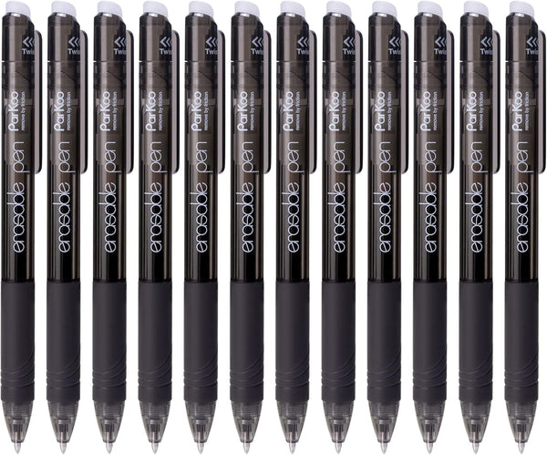 ParKoo 12 Black Ink Retractable Erasable Gel Pens, Fine Point 0.7 mm, Perfect for Drawing, Writing, Planners