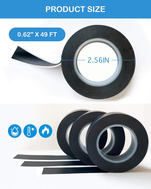 Wapodeai 3pcs Premium Black Electrical Tape - Flame Retardant High Temperature Resistance Electric Tape, 0.62 in X 50 ft