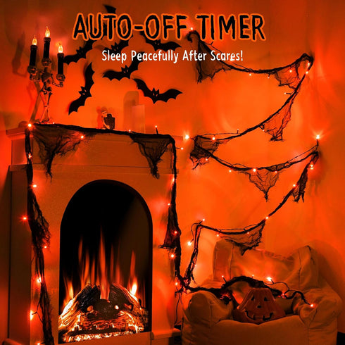 cshare 9.8ft 30LED Halloween Lights Battery Operated or USB, Creepy Cloth String Lights with Timer Waterproof Orange