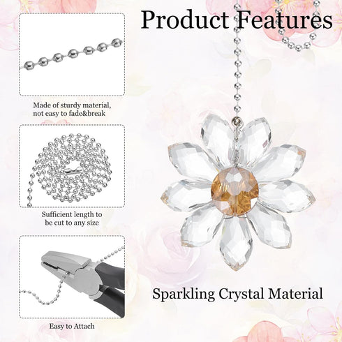2Pack 24 Inch MECCANIXITY Ceiling Fan Pull Chain, Decorative Ornaments Crystal Flower Pendant Pull Chain Extender