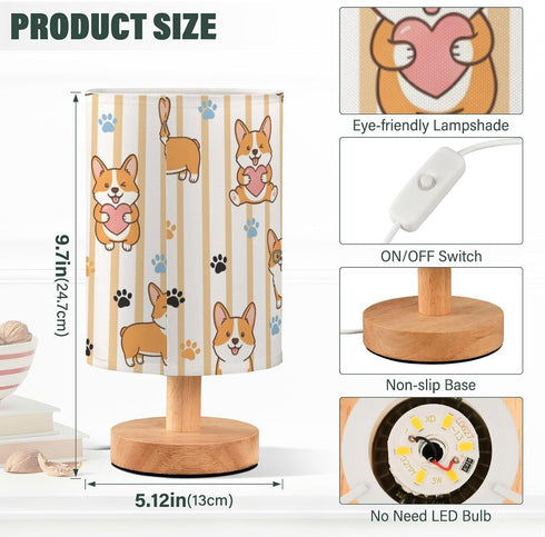 ALAZA Cute Cartoon Funny Corgi Dogs Bedside Table Lamp with USB Port for Bedroom Nightstand Lamps Night Light Linen