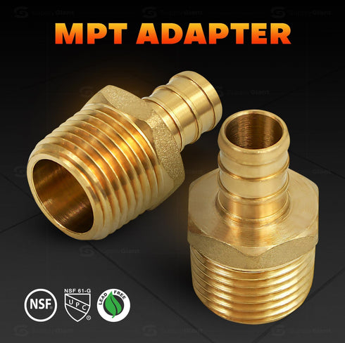 FQNB1010-OM 1 Inch x 1 Inch No Lead Adapters, Brass Construction Compatible w/PEX Piping, Easy to Install, 1 x 1