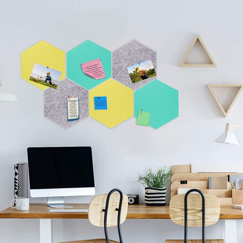 SEG Direct Large Hexagon Felt Bulletin Board, Self Adhesive Cork Board for Walls with Push Pins, 11.8 x 10.2 in, 5PCS