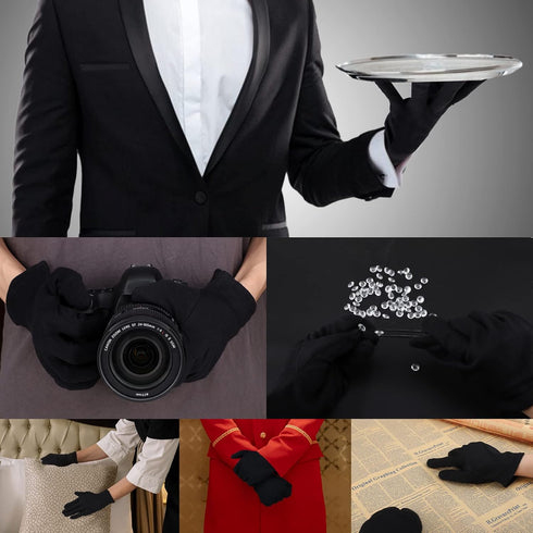5 Pairs Archival Photo Gloves - Black Medium Work Gloves for Handling Art and Photography