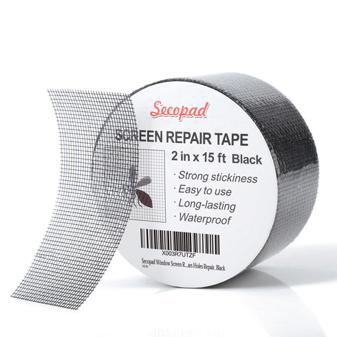Black Window Screen Repair Tape - 2 in X 15 FT Screen Repair Kit for Windows or Doors, Strong Adhesive Patch Tape