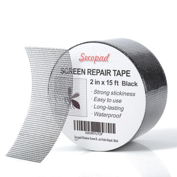Black Window Screen Repair Tape - 2 in X 15 FT Screen Repair Kit for Windows or Doors, Strong Adhesive Patch Tape