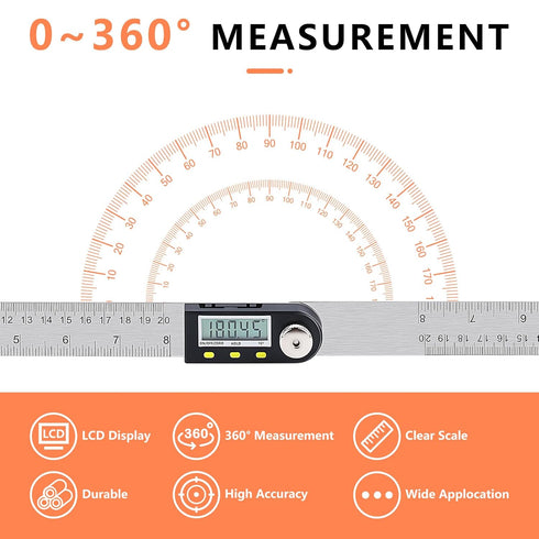 Yanguotool Digital Angle Ruler, 200mm/8-Inch Protractor Finder with Stainless Steel Ruler for Woodworking