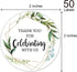 EKSPLODI 2-inch 50-Pack Greenery Thank You Stickers, Round, Paper, Matte Finish, Easy to Peel and Stick, Wedding, Baby