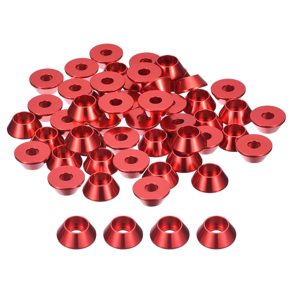 uxcell M6 Cone Cup Countersunk Washers, 50 Pcs Anodized Aluminum Gaskets for Mechanical Accessories Parts, Red.