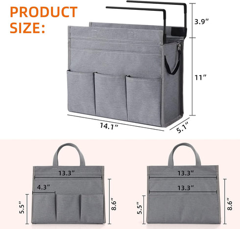 MASTLU Under Desk Storage Bag, Grey, Office Organizer for A4 Files, Detachable Handle, No Assembly Required, Home School
