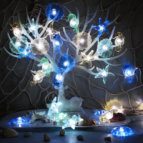 10 30 Impress Life Ocean Theme String Lights, Beach Decor Starfish Seahorse Sand Dollars Nautical Decorative Lights