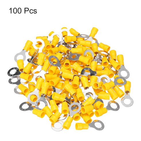 uxcell 100 Pcs Insulated Ring Wire Connector 12-10 AWG Electrical Crimp Terminal for Yellow Projects