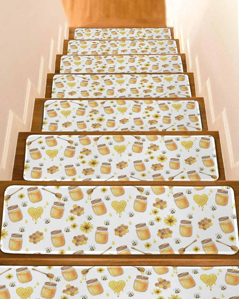 LBCASA Stair Treads Non Slip Indoor for Wooden Steps, Yellow Flowers 4 Pcs