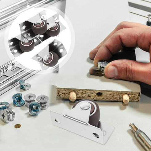 4pcs 1-inch SHOWERORO Flat Plate Swivel Silent TPR Casters for Furniture Drawers Cabinets Small Rolling Cart Wheels