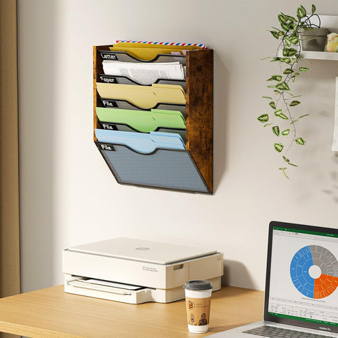 Ironwood 5 Pocket Hanging Wall File Organizer, Mesh Mail Holder with Nametag Label for Office & Home