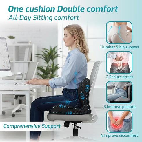 Sciatica,Tailbone,Back Ergonomic Seat Cushion,Office Chair Cushion with Lumbar Support Pillow,Car Orthopedic Seat