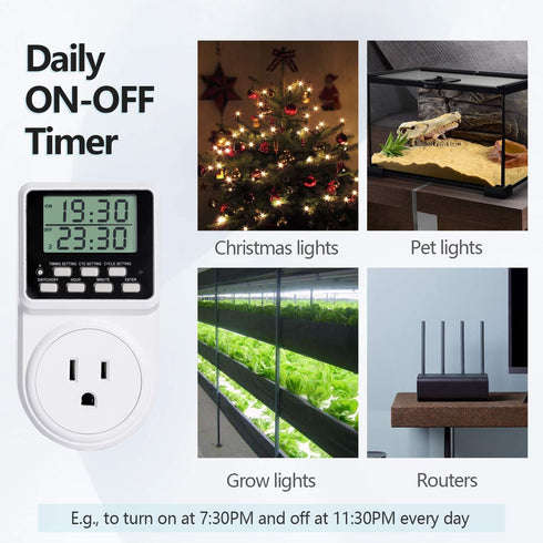 Digital Infinite Repeat Cycle Intermittent Timer Plug, 24 Hour Programmable Indoor Timed Power Switch
