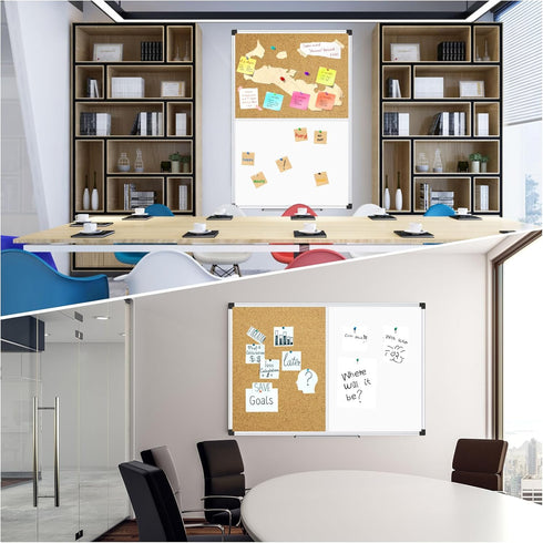 XBoard 36 x 24 Inch Magnetic White Board and Bulletin Corkboard Combo, Half Dry Erase & Cork Board with Aluminum Frame