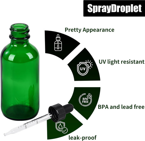 24 Pcs 2oz Green Glass Dropper Bottles, Leakproof Tincture Bottles with Dropper for All Kinds of Liquids