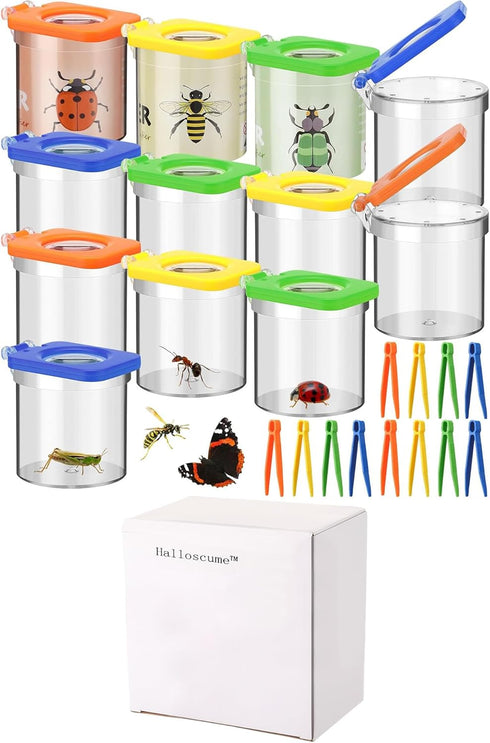 12 Pack Halloscume Insect Bug Viewer for Kids with Tweezers Magnifying Insect Box Insect Observation Kit Bug Catcher