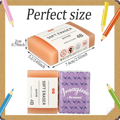 Outus 3 Pcs Extra Large 4B Soft Erasers, 3 x 2 Inches Graphite Pencil Low Dust Rubber Block Cube for Kids