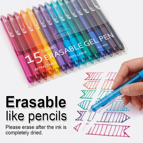 Vanstek 15 Colors Retractable Erasable Gel Pens Clicker, Fine Point(0.7), Make Mistakes Disappear, Premium Comfort Grip for Drawing Writing Planner and School Supplies by Vanstek
